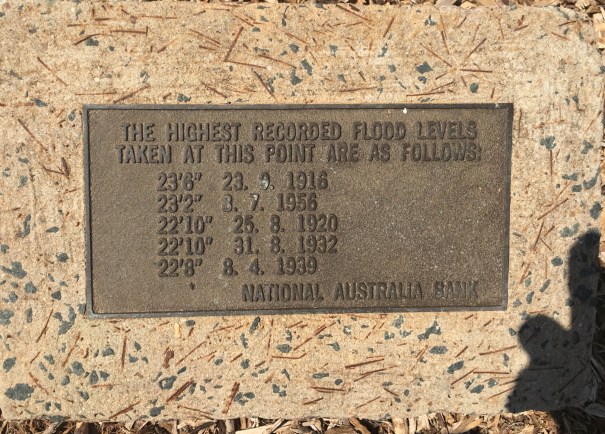 Plaque of flood levels of Campaspe River at Rochester Victoria