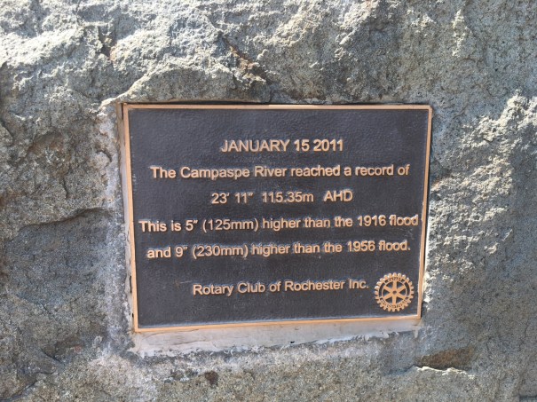 Plaque of 2011 floods at Campaspe River at Rochester Victoria