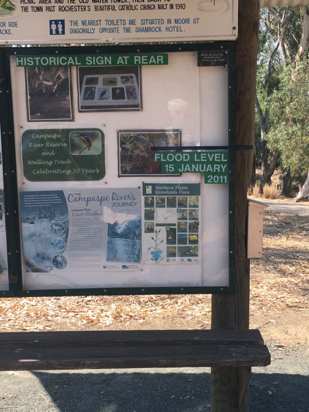 Marker showing flood level of Campaspe River at Rochester Victoria