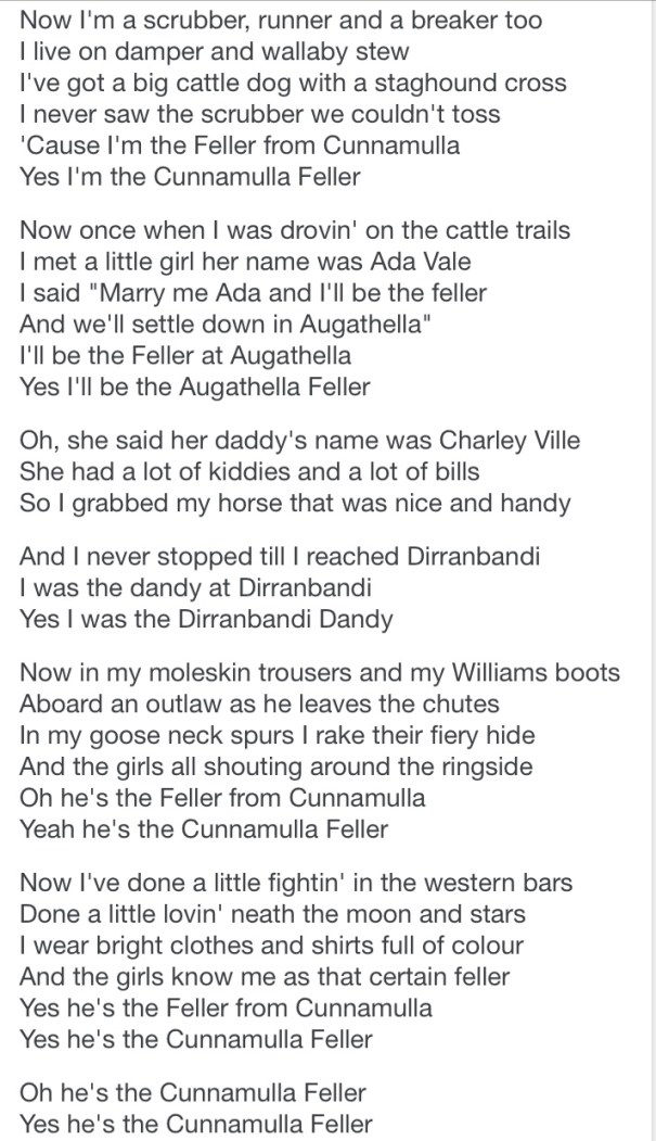 Lyrics to The Cunnamulla Feller by Slim Dusty
