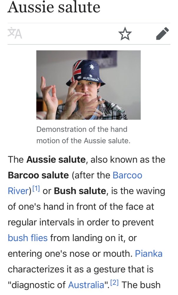 Wikipedia excerpt about the Aussie Bush Salute