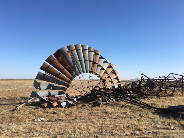 Windmill after a willy-willy near Yaraka, Queensland 