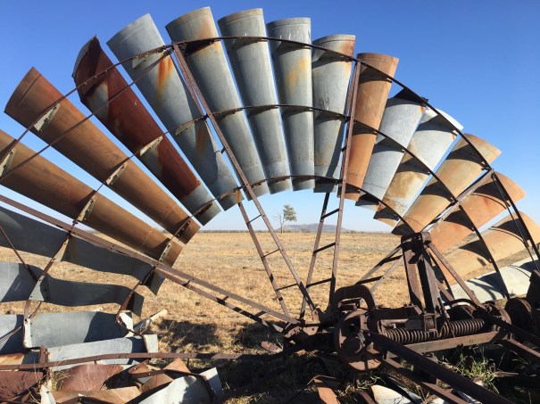 Windmill after a willy-willy near Yaraka, Queensland 