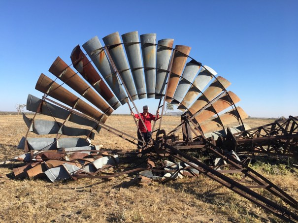 Windmill after a willy-willy near Yaraka, Queensland 