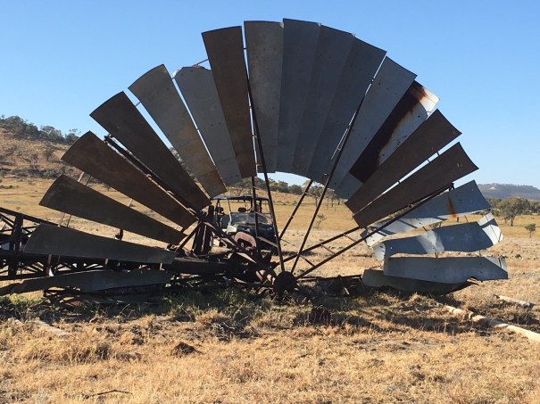 Windmill after a willy-willy near Yaraka, Queensland 