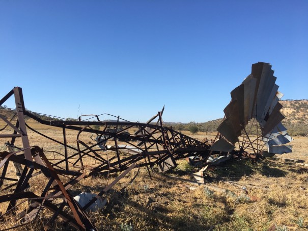 Windmill after a willy-willy near Yaraka, Queensland 