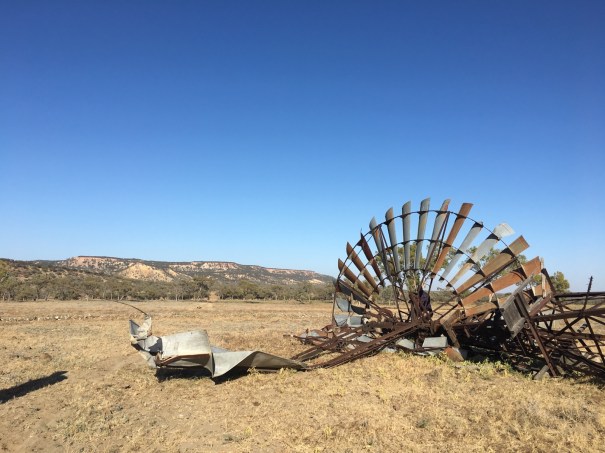 Windmill after a willy-willy near Yaraka, Queensland 