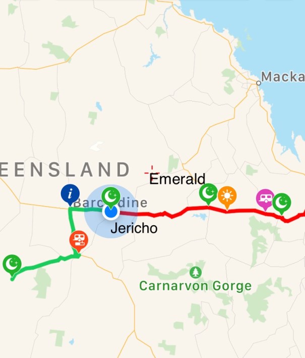 Route map from Emerald to Jericho Queensland 